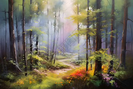 油画的植物森林背景图片