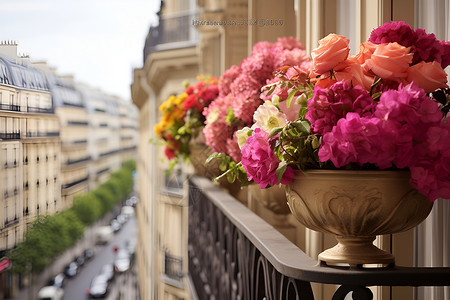 露台的鲜花盆栽背景图片