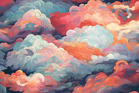 花纹回形纹云彩色彩斑斓的云彩绘画插画