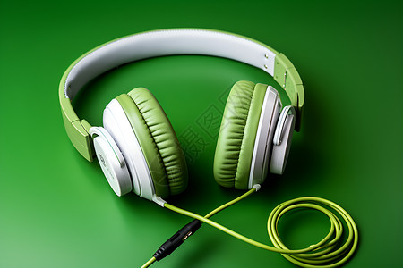 绿色背景上的耳机背景图片