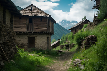 山间的小木屋背景图片