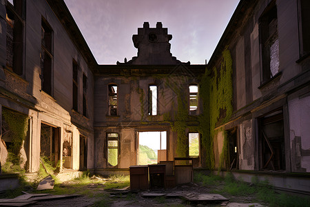 阳光照在废弃的楼房背景图片