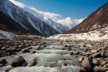 干急流雪山巍峨的美景背景