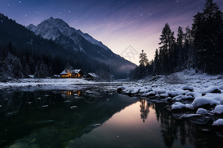 山夜幽冷的冬季美景背景图片