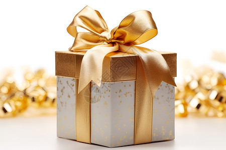 金色礼物素材礼盒上的金色蝴蝶结背景