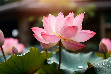水中粉色莲花背景图片