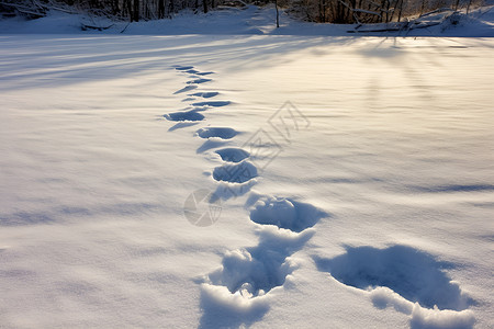积雪道路上的脚印背景图片