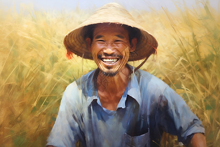 农民的微笑稻田间笑着的农夫插画