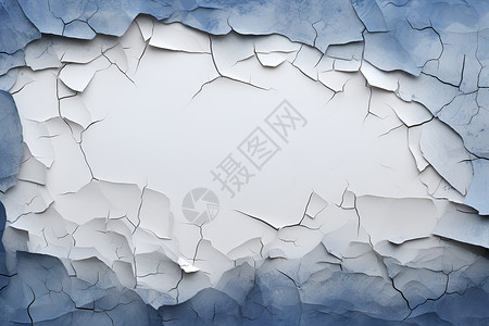 一道裂缝中的蓝白墙壁背景图片