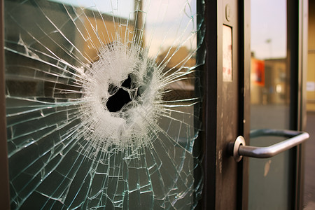 碎裂受损的玻璃门背景