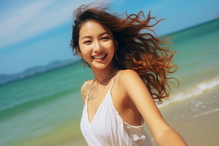 沙滩上的少女背景图片