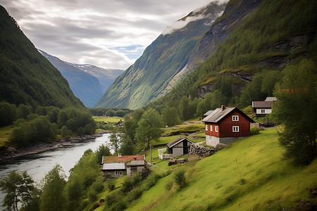 风景优美的房屋住宅区风景优美的山谷景观背景