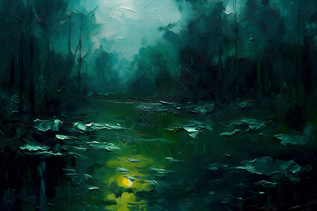 月下碧波一幅油画背景图片
