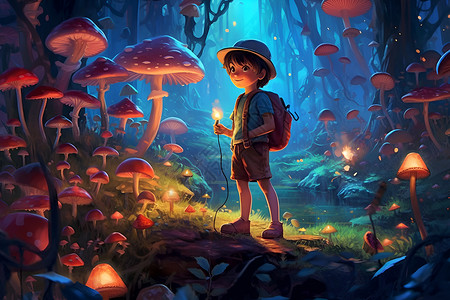 奇幻森林的探险少年背景图片