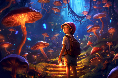 神奇森林的探险少年背景图片