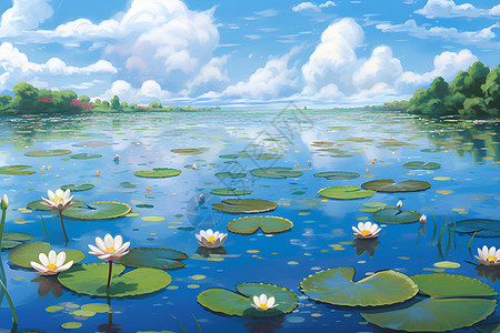 清澈湖水间的莲花背景图片