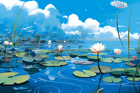 美丽的夏日池塘背景图片