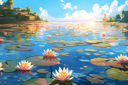 湖面倒影莲花背景图片