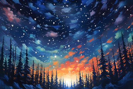 星空璀璨繁的森林背景图片