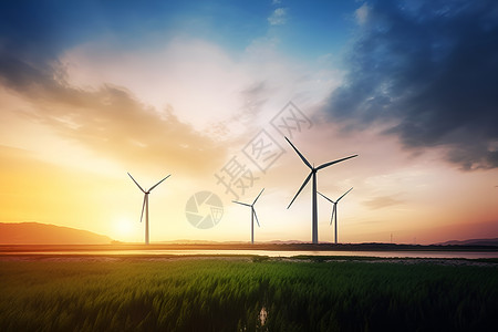 乡村田野中的风力涡轮机背景图片