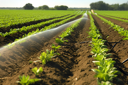 现代农业灌溉技术的田野背景图片