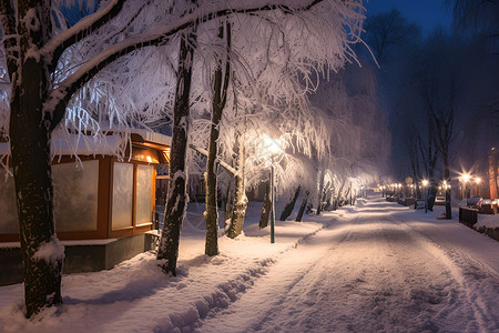 冬季白雪覆盖的城市街道背景图片