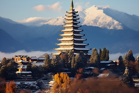 冬季大理古城的美丽景观背景图片