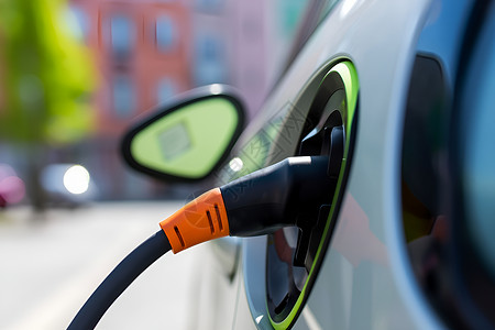 新能源汽车展板充电中的电动汽车背景