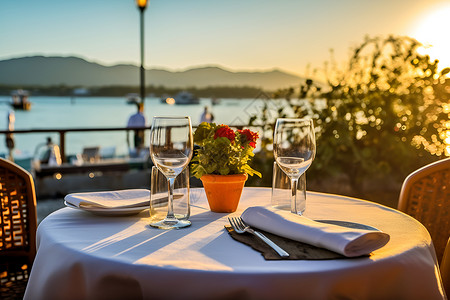 风景优美的海景餐厅背景图片