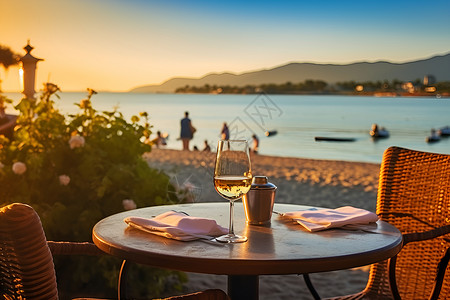 落日海景宁静的海景餐厅背景