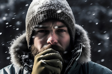 户外下雪天的男子背景图片