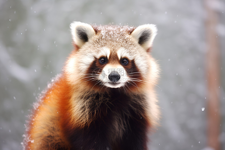 冬季雪地中的小浣熊图片