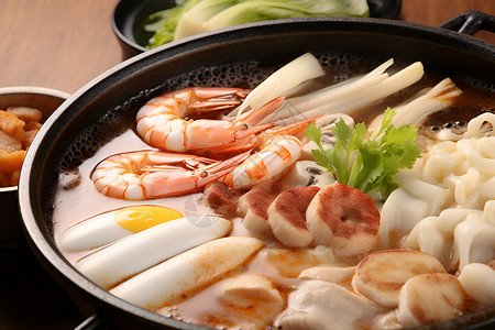 咖喱乌冬丰盛美食的海鲜汤背景