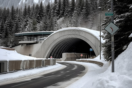 峰雪隧道山洞入口高清图片