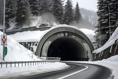 冰雪中的山隧道背景