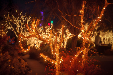 圣诞夜的神奇荧光树背景图片