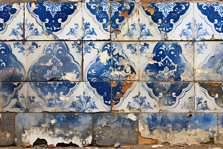 蓝白瓷砖墙背景图片