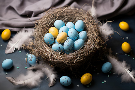 一个装满蛋的鸟巢背景图片