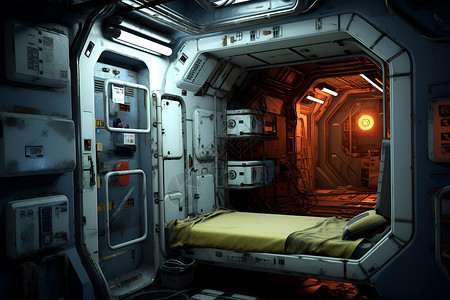 未来空间站的船舱背景图片
