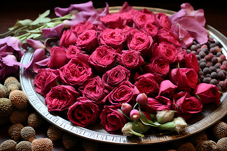 盘子上的玫瑰花背景图片