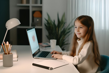 学生公寓用电脑学习的女孩背景