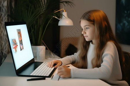 学生公寓互联网学习的女孩背景