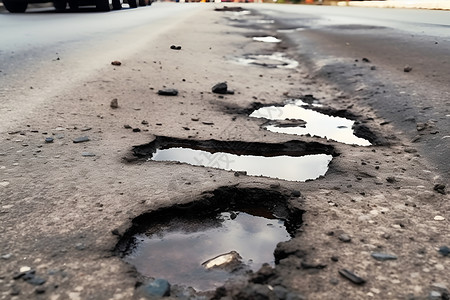 道路上积水的洼坑高清图片