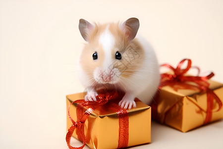 礼物盒上的小仓鼠背景图片
