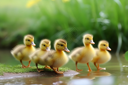 水池边的小鸭子高清图片