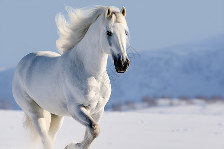 冬日奔跑的白马高清图片
