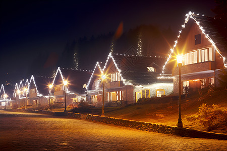 圣诞夜发光的房屋背景图片