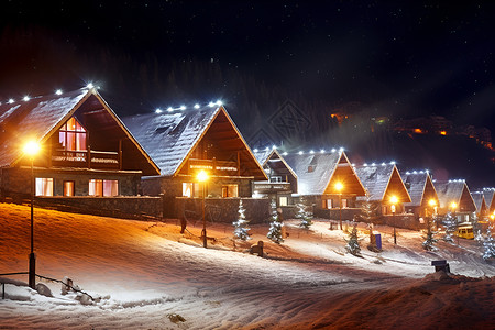 冬季雪地里的一排房屋背景图片