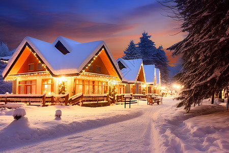 夜晚屋顶夜晚白雪覆盖的屋子背景