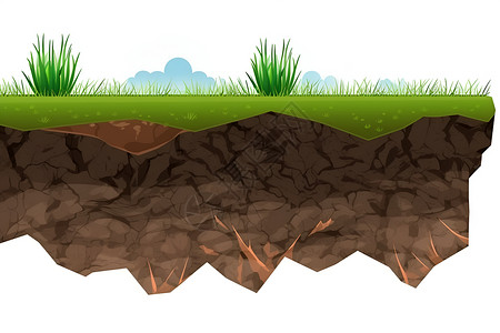 土地泥土沙土蓬勃生长的绿草插画